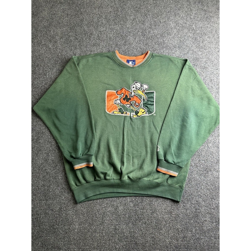 Mens 90s Miami Hurricanes Starter Crewneck Sweatshirt Made in Korea, Size XL